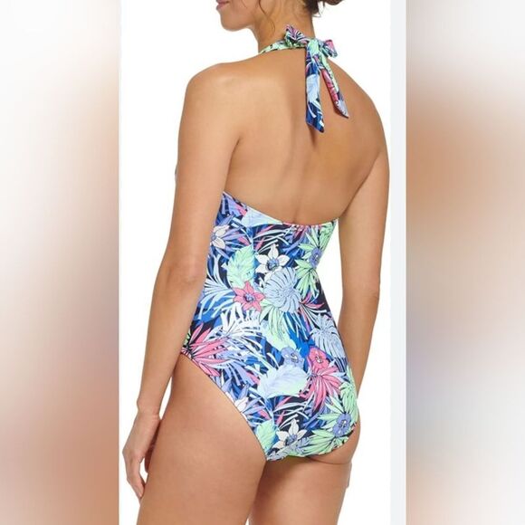 TOMMY HILFIGER Tummy-Control Halter One-Piece Swimsuit NWT size 8 Tropical print - Picture 2 of 5